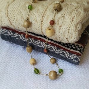 Rustic fall color necklace of wood and glass beads